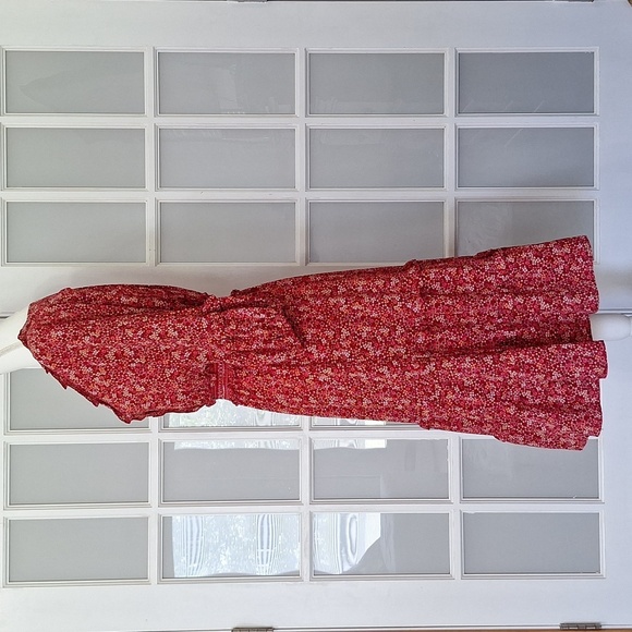 Max Studio Floral V-neck Midi Dress with Balloon Sleeves - Picture 4 of 15